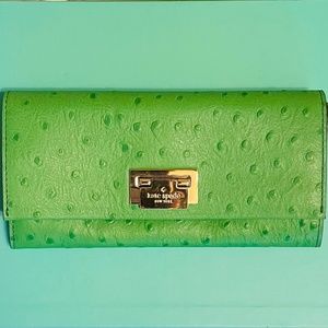 Kate Spade Alexander Avenue Cyndy Ostrich embossed green leather wallet